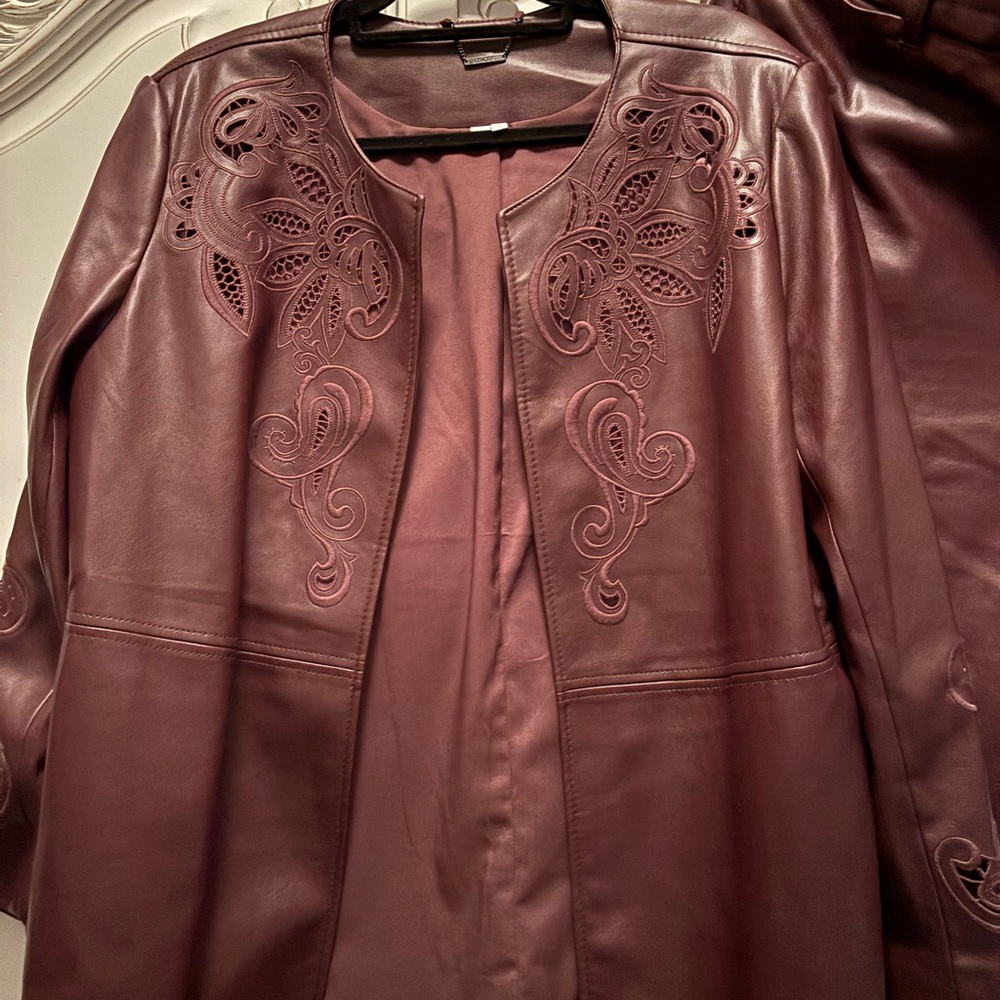 Chico’s Women's Embroidered Leather Jacket and leather pants set